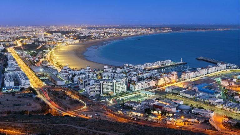 Evening view of the coastline of Agadir, Morocco