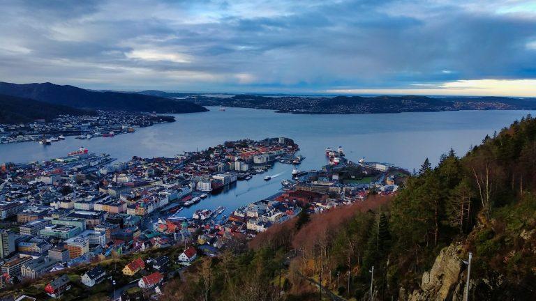 Aerial view of the city of Bergen in Norway